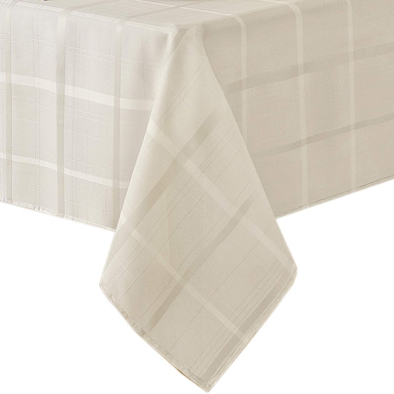 Newbridge 60 x 84 Inch Oval Fabric Tablecloth, Elegance Plaid, 100% Polyester, No Iron Soil Resistant Dining Room, Party and Banquet Table Cover, Solid Textured, Beige - Image 4